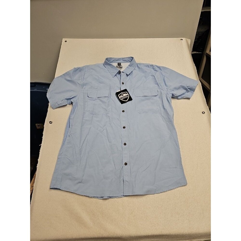 Mountain Expedition fishing Short Sleeve shirt Vented Mens Sun Blocker Blue New‎